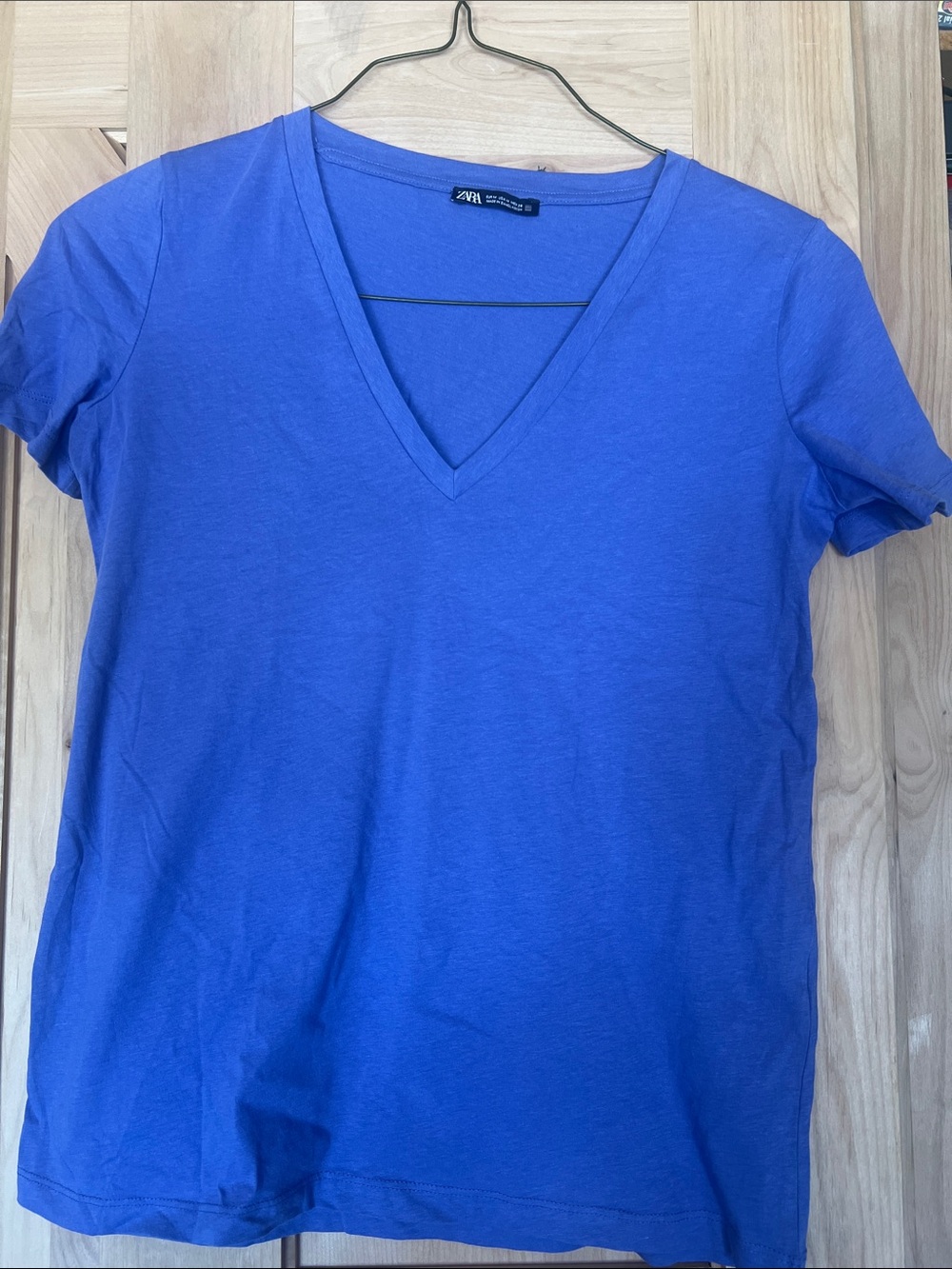 ZARA Blue/purple  V-Neck Short Sleeve Tee